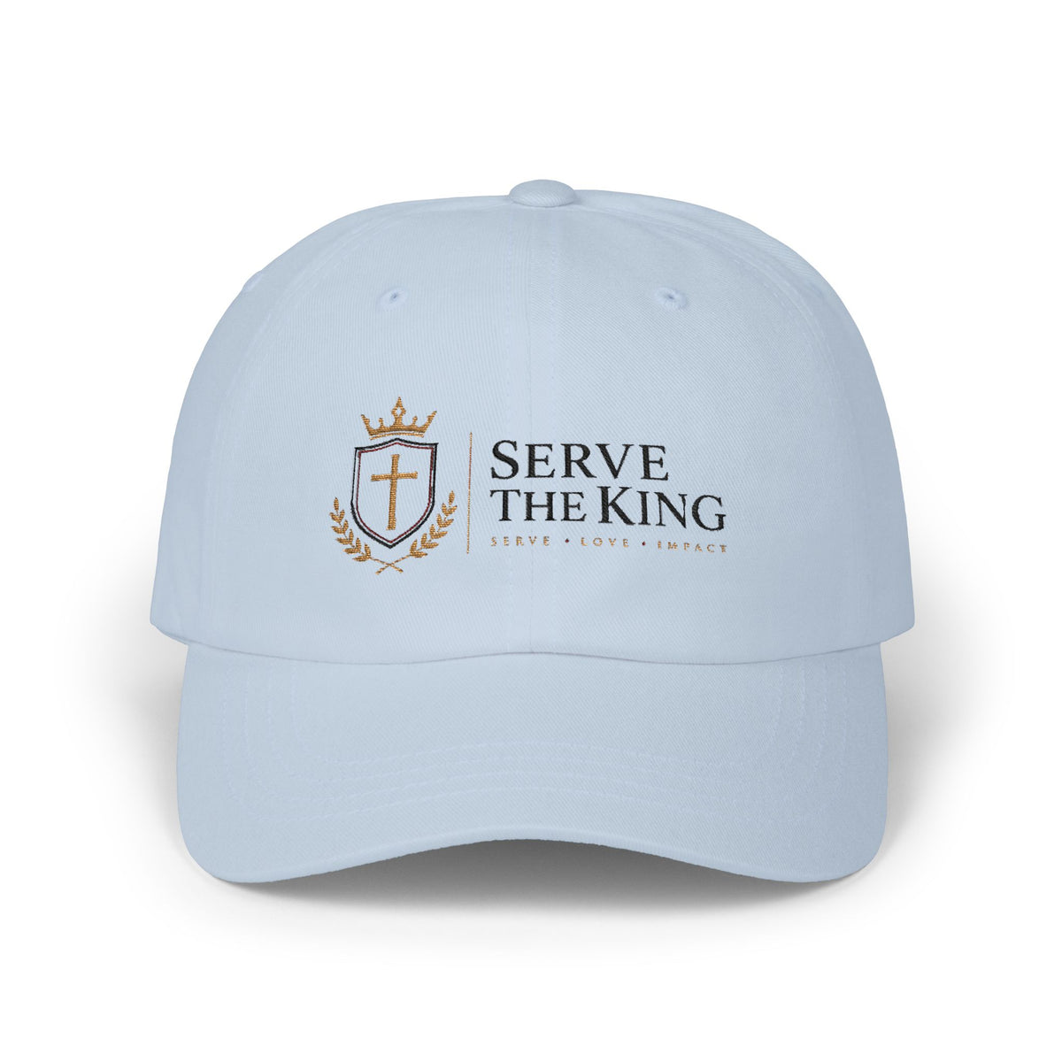 Serve The King Embroidered Cap — Christian Shield Crest Hat